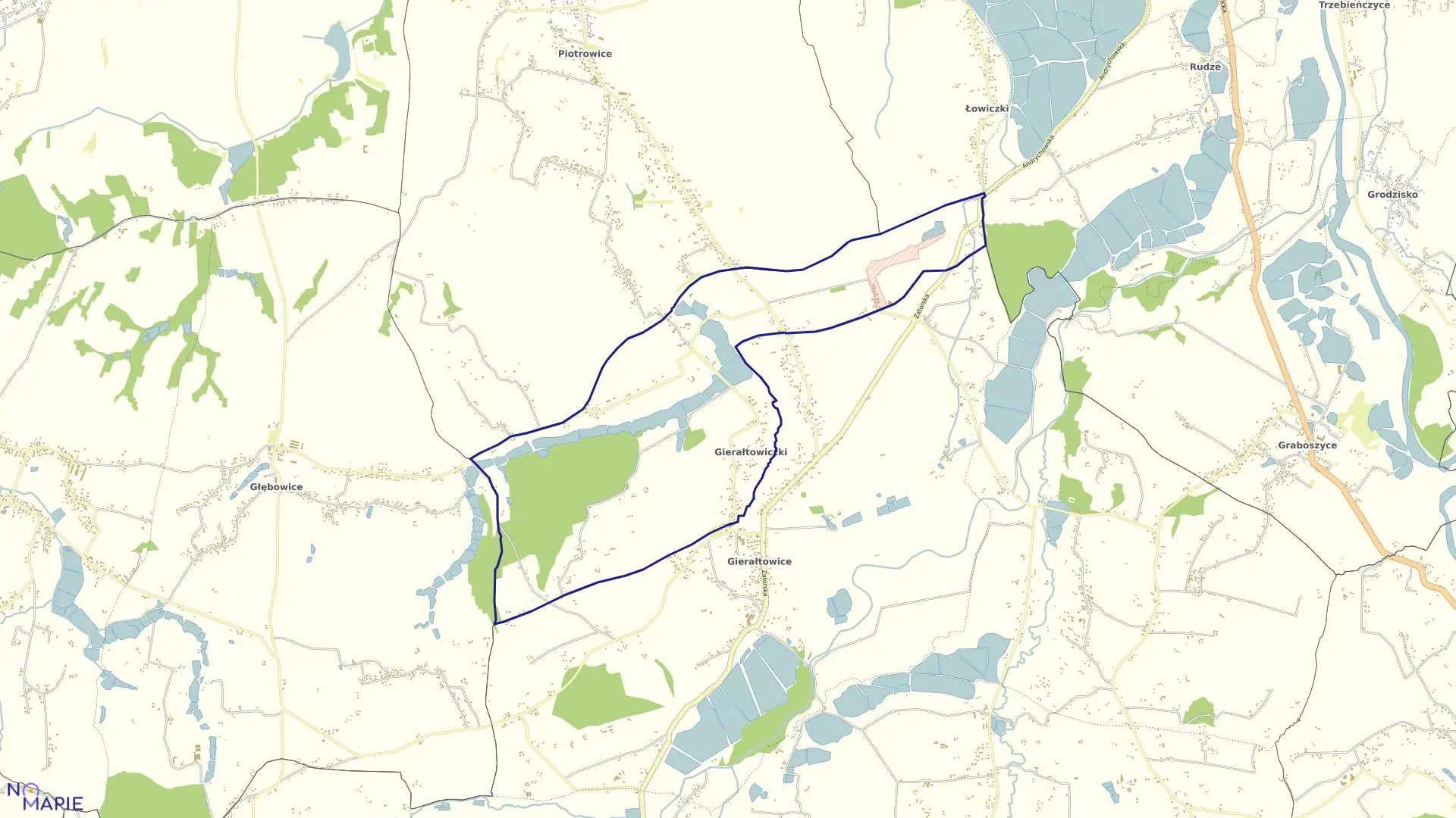 Mapa obrębu GIERAŁTOWICZKI w gminie Wieprz